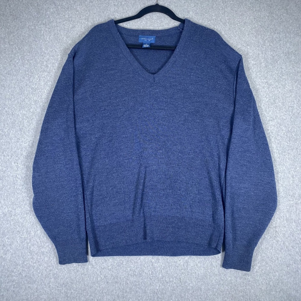 Vintage Towncraft V-Neck Sweater Mens LT Blue Acrylic Knit Long Sleeve USA Made
